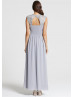 Gray Chiffon Lace Keyhole Back Long Prom Dress  